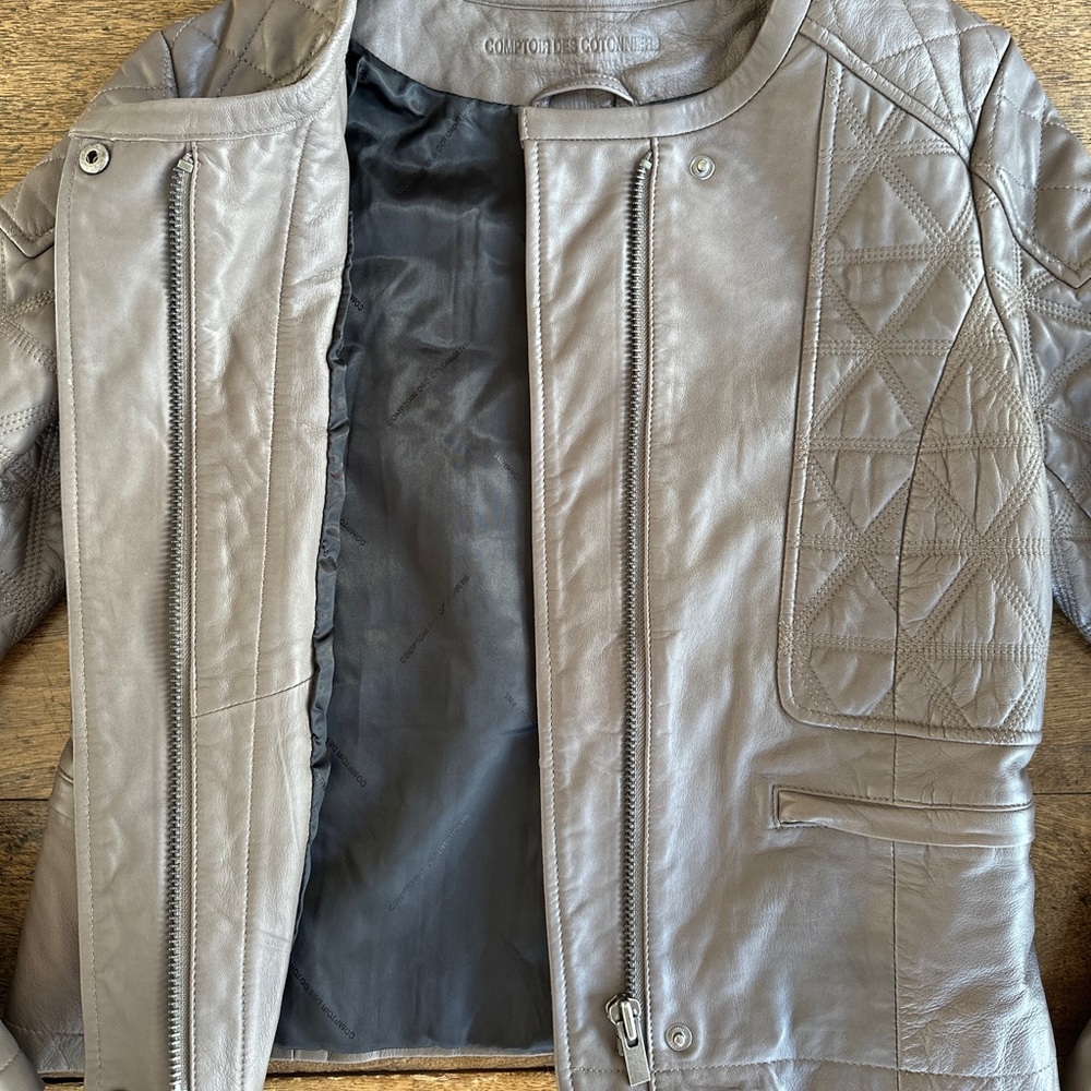 Comptoir Des Cotonniers sheep leather quilted detail jacket. Brown. Size Small